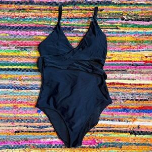 Aerie Black Wrap One Piece Swimsuit – Small Long Adjustable
